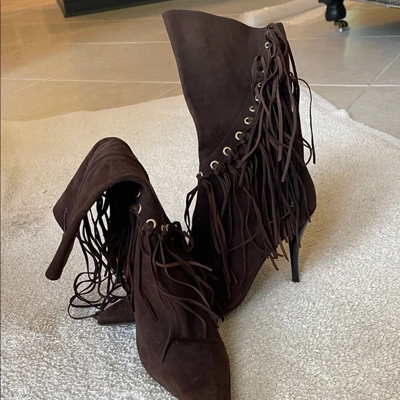 Gianmarco Lorenzi Dark Brown Fringe Heeled Boots - Picture 4 of 10